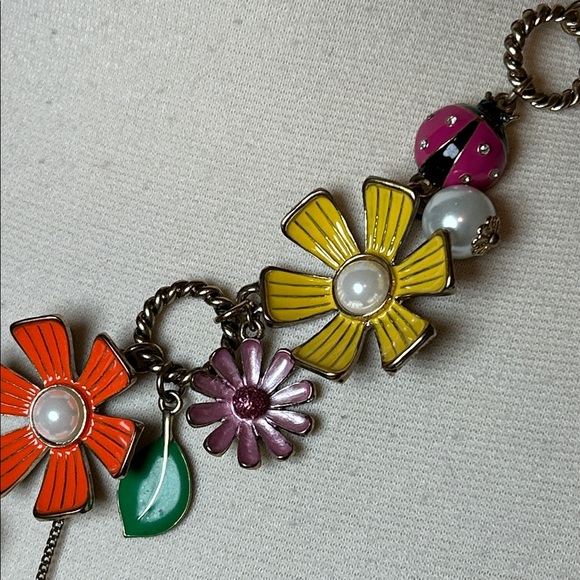 Betsey Johnson RARE Flower Garden Enamel and Rhinestone Gingham Ribbon necklace - Picture 3 of 11